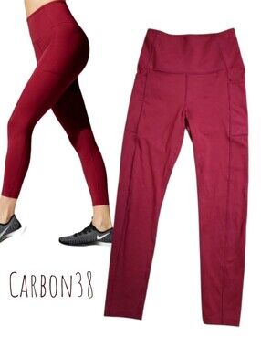 Carbon38 Women's high rise cloud compression 7/8 leggings pockets ruby red S